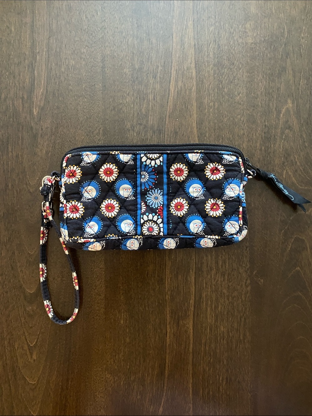 Vera Bradley Quilted Wristlet Wallet in Navy Floral Owl Print